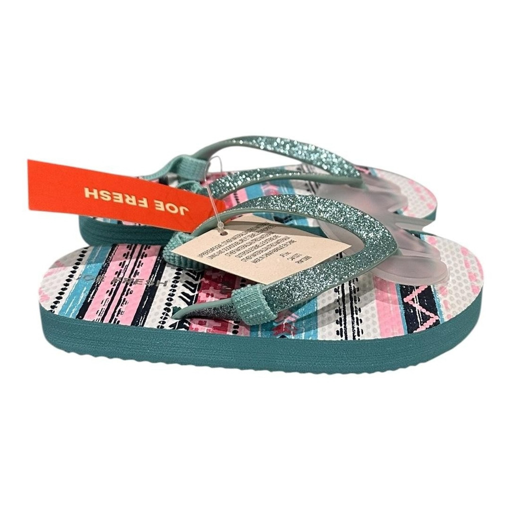 Joe Fresh Flip Flop Sandals Girls Size 8 Multicolor Stripe Glitter Beach Shoes